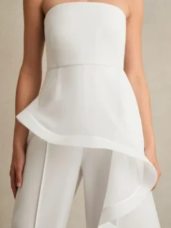 Hot Reiss Ivory Rhiannon Silk Ruffle Bandeau Wide-Leg Jumpsuit