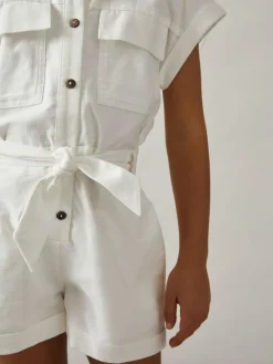 Clearance Reiss Ivory Zoe 4-9 yrs Cotton-Linen Belted Playsuit