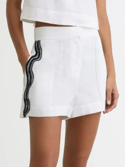 Discount Reiss Ivory/Navy Felicity Linen Scallop-Trim Shorts