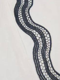 Discount Reiss Ivory/Navy Felicity Linen Scallop-Trim Shorts