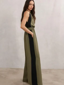 Reiss Khaki Green/Black Inez Colourblock Gathered Wide-Leg Jumpsuit^Women Jumpsuits & Playsuits