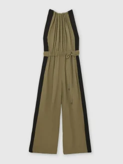 Reiss Khaki Green/Black Inez Colourblock Gathered Wide-Leg Jumpsuit^Women Jumpsuits & Playsuits