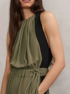 Reiss Khaki Green/Black Inez Colourblock Gathered Wide-Leg Jumpsuit^Women Jumpsuits & Playsuits