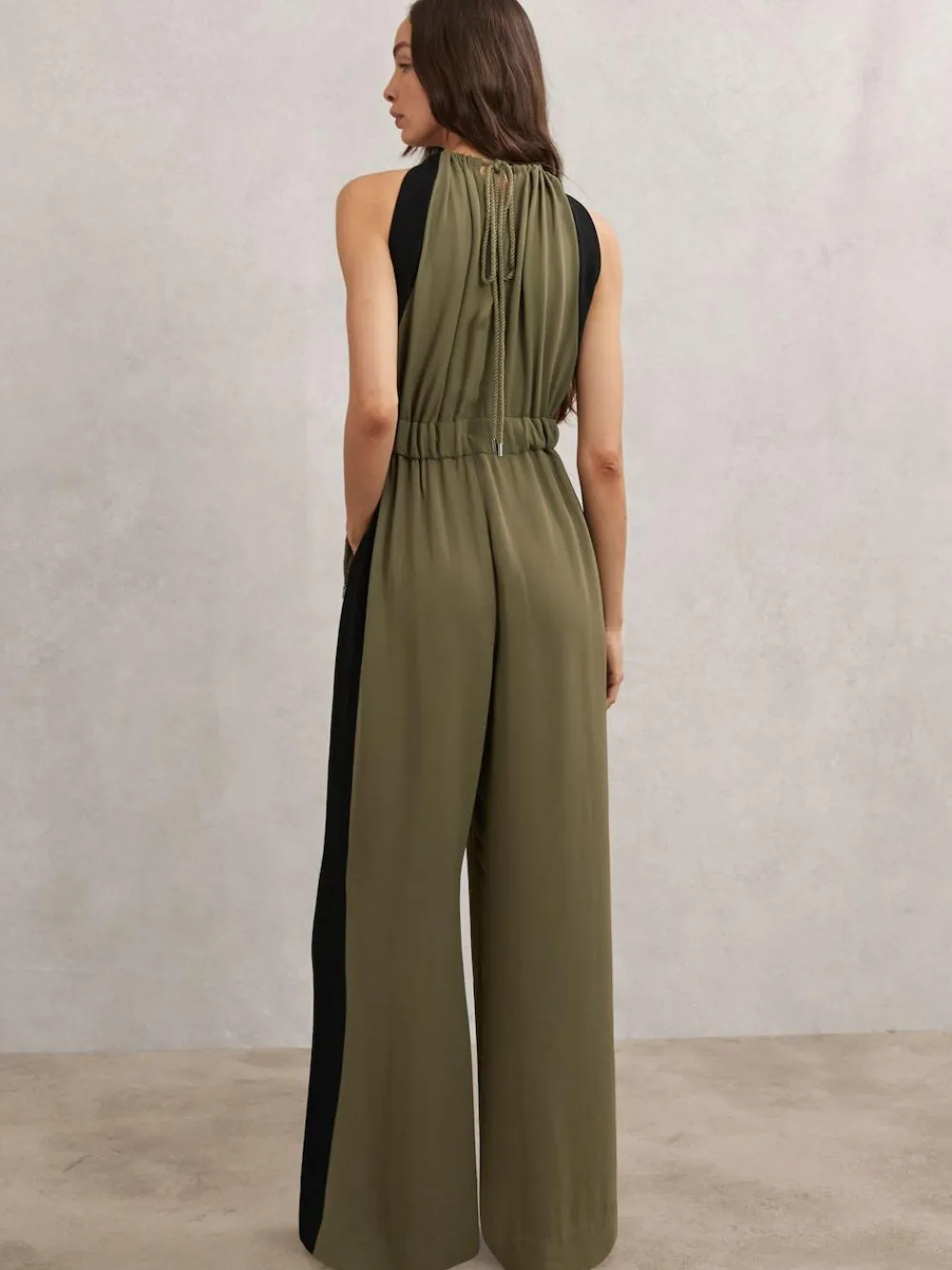 Reiss Khaki Green/Black Inez Colourblock Gathered Wide-Leg Jumpsuit^Women Jumpsuits & Playsuits