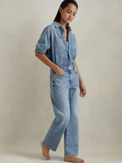 Best Reiss Selin Petite Mid Rise Straight Leg Jeans Light Blue