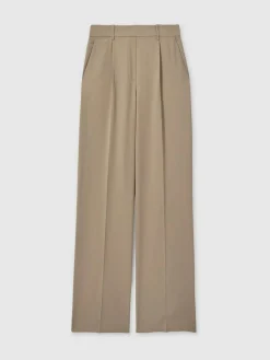 New Reiss Eden Elasticated-Waist Wide-Leg Twill Trousers Mink Neutral