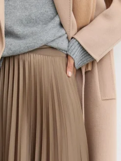 Reiss Seren Pleated Midi Skirt Mocha Brown