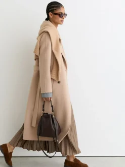 Reiss Seren Pleated Midi Skirt Mocha Brown