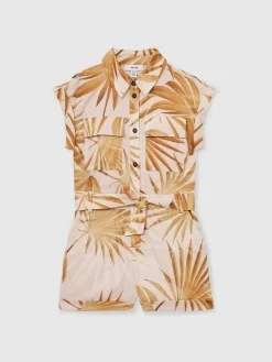 Clearance Reiss Multi Zoey 9-13 yrs Cotton-Linen Palm-Print Playsuit
