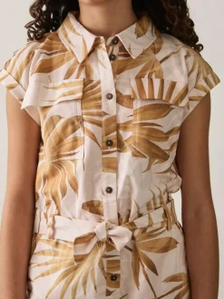 Discount Reiss Multi Zoey 4-9 yrs Cotton-Linen Palm-Print Playsuit