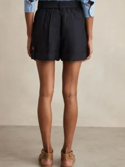 Hot Reiss Navy Avril Belted Button Tab Shorts