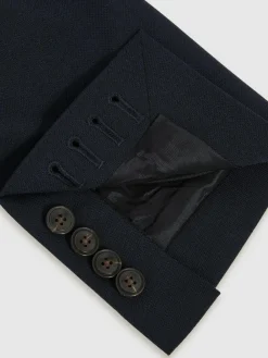 Discount Reiss Navy Belmont Db Double-Breasted Textured Suit Blazer Tailored-Fit With Wool