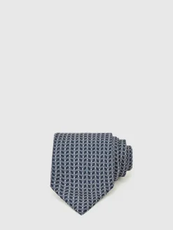 Discount Reiss Bernardo Silk Geometric-Chain Print Tie Navy