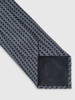 Discount Reiss Bernardo Silk Geometric-Chain Print Tie Navy
