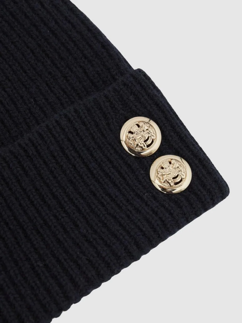 New Reiss Navy Bianca Merino Wool Blend Button Beanie With Cashmere