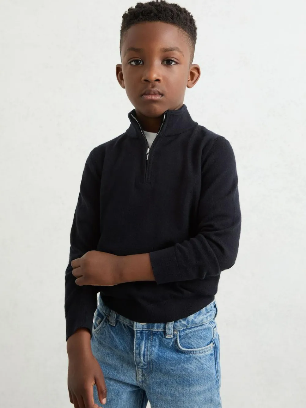 Online Reiss Navy Blackhall 9-13 yrs Merino Wool Half-Zip Funnel Neck Jumper