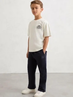 Sale Reiss Navy Blue Mellor 3-9 yrs Monogram Embroidered Cotton Joggers