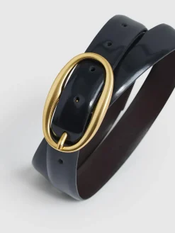 Reiss Drew Patent Leather Oval Buckle Belt^Women Belts