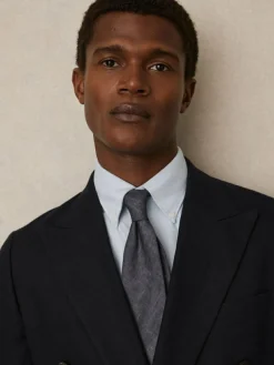 Discount Reiss Navy Elio Linen Textured Tie