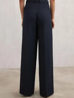 New Reiss Gabi Wide-Leg Suit Trousers Navy