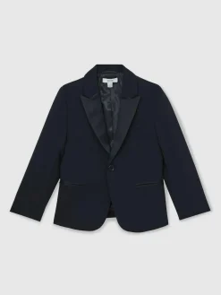 New Reiss Navy Knightsbridge 3-9 yrs Single-Breasted Tuxedo Blazer Wool-Blend
