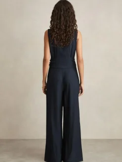 Reiss Navy Raven Wide-Leg Belted Jumpsuit^Women Jumpsuits & Playsuits