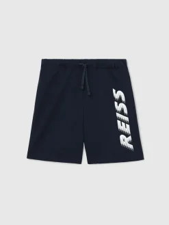 Reiss Navy Terek 3-9 yrs Cotton Logo-Print Drawstring Shorts