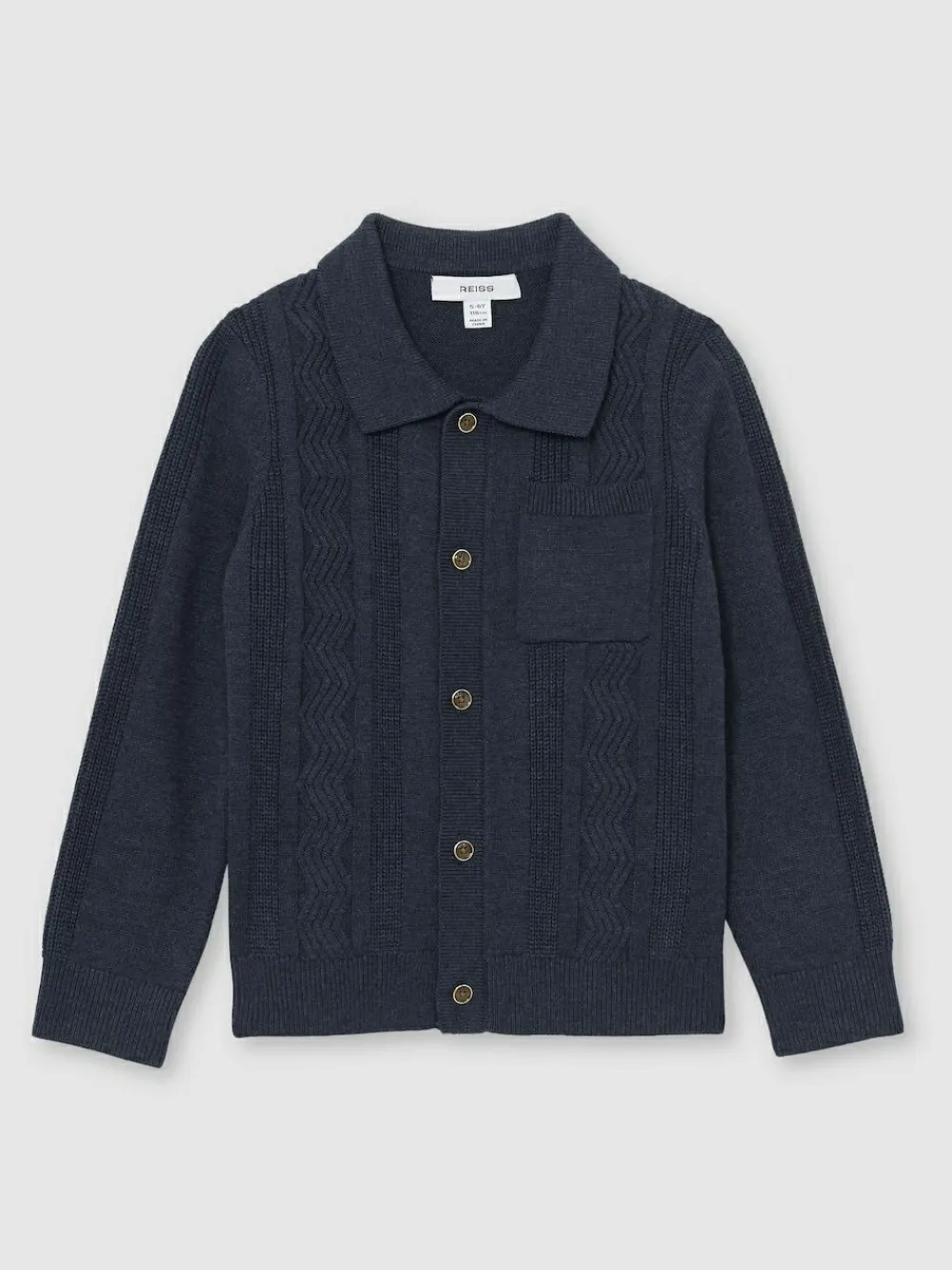 Reiss Tumnus 9-13 yrs Stitch-Detail Polo-Collar Cardigan Cotton-Blend Navy