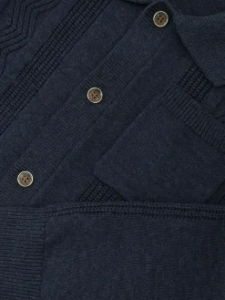 Reiss Tumnus 9-13 yrs Stitch-Detail Polo-Collar Cardigan Cotton-Blend Navy
