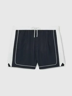 Sale Reiss Cano Colour-Block Piped-Trim Swim Shorts Navy/White