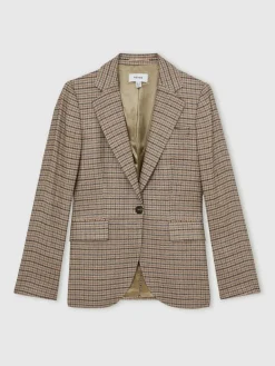 Reiss Neutral Check River Single-Breasted Check Suit Blazer With Linen^Women Suits & Tailoring|Blazers