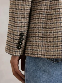 Reiss Neutral Check River Single-Breasted Check Suit Blazer With Linen^Women Suits & Tailoring|Blazers