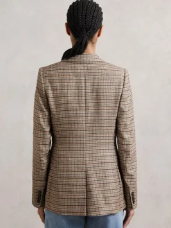 Reiss Neutral Check River Single-Breasted Check Suit Blazer With Linen^Women Suits & Tailoring|Blazers