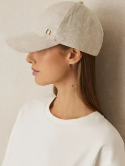 Reiss Neutral Lilly Linen Logo Baseball Cap^Women Hats
