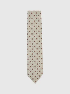Online Reiss Tullio Wool-Silk Floral-Medallion Tie Oatmeal Melange