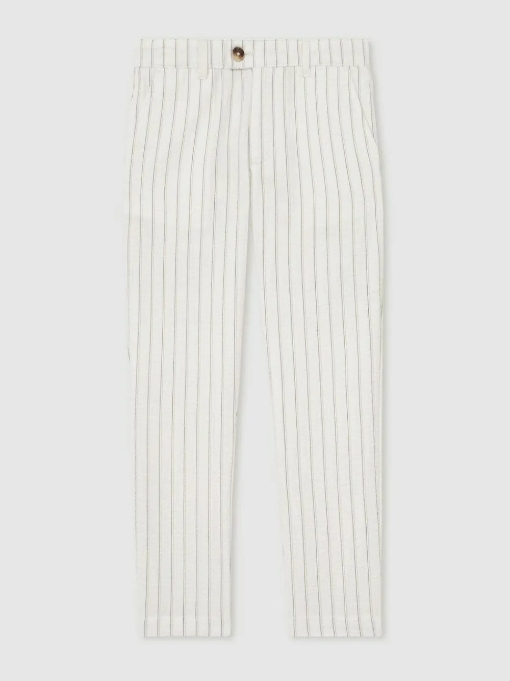 New Reiss Off White/Taupe Brown Easton 3-9 yrs Cotton Pinstripe Trousers Regular-Fit