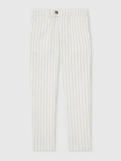Reiss Off White/Taupe Brown Easton 9-13 yrs Cotton Pinstripe Trousers Regular-Fit^BOY Suits & Vest