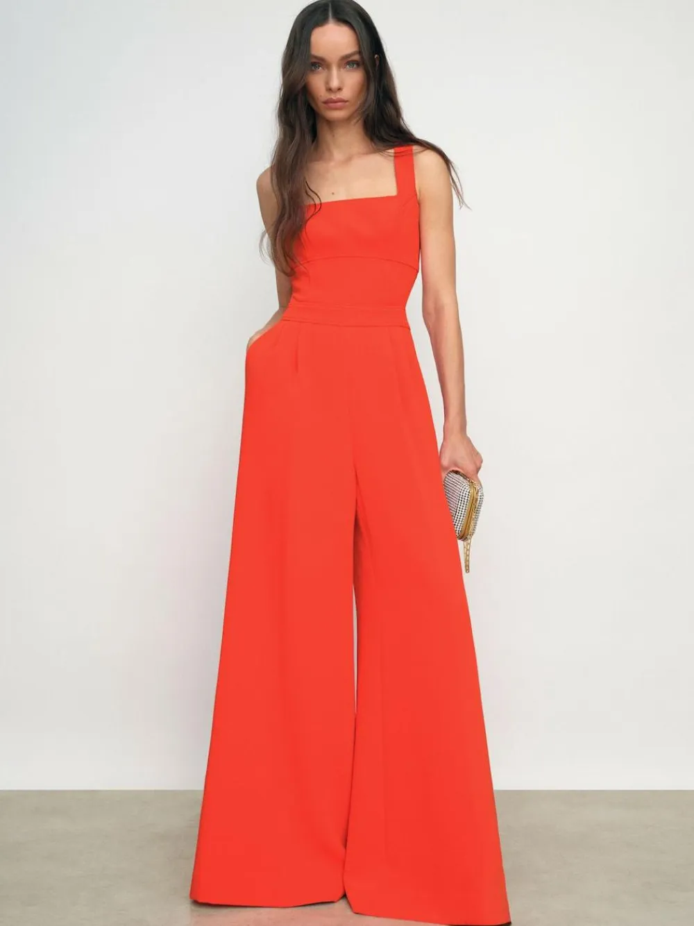 New Reiss Dion Wide-Leg Cut-Out Jumpsuit Orange