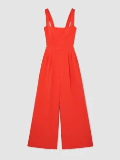 New Reiss Dion Wide-Leg Cut-Out Jumpsuit Orange