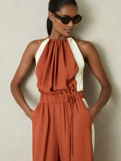Outlet Reiss Orange Inez Colour-Block Rope-Cord Jumpsuit