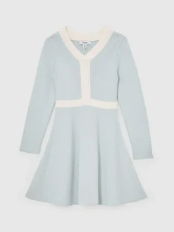 Reiss Pale Blue Alma 9-13 yrs Craft-Stitch Rib-Knit Dress