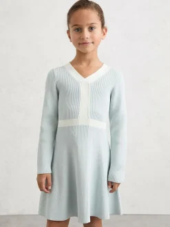 Reiss Pale Blue Alma 9-13 yrs Craft-Stitch Rib-Knit Dress