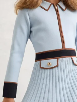 Reiss Anne 3-9 yrs Pleated Tipped Knit Dress Pale Blue