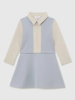 Reiss Pale Blue Marling 9-13 yrs Premium Interlock Colour-Block Dress