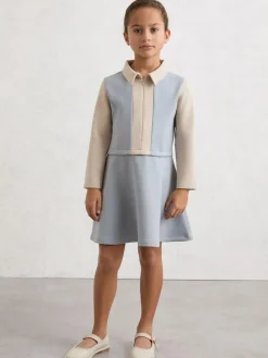 Reiss Pale Blue Marling 9-13 yrs Premium Interlock Colour-Block Dress