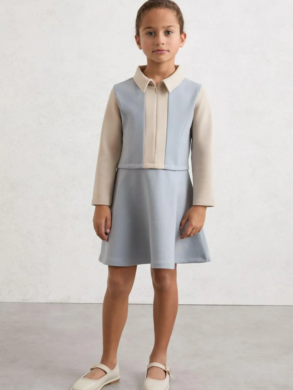 Reiss Pale Blue Marling 9-13 yrs Premium Interlock Colour-Block Dress