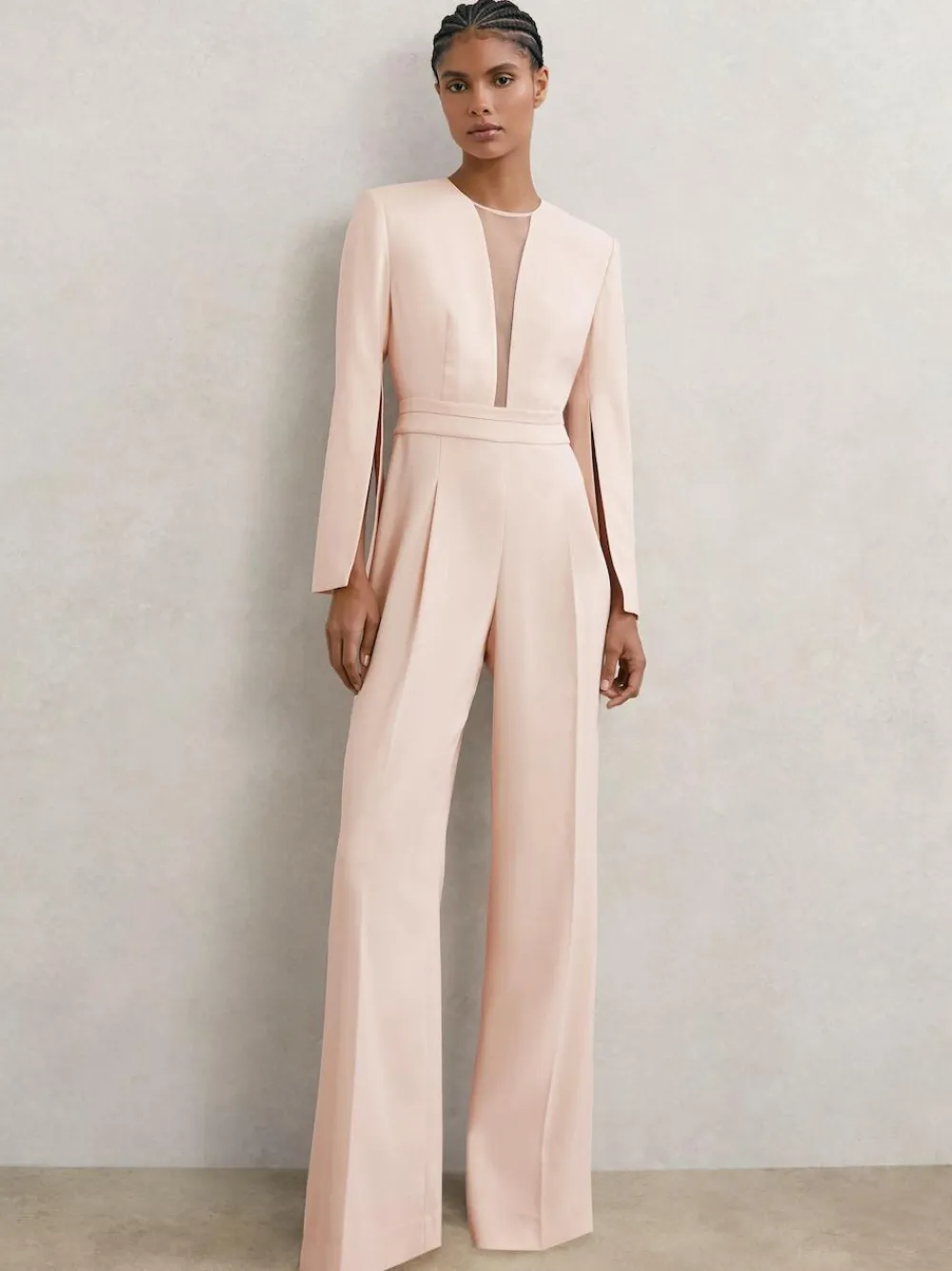 Reiss Pale Pink Evora Plunge-Neck Split-Sleeve Jumpsuit^Women Jumpsuits & Playsuits