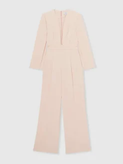Reiss Pale Pink Evora Plunge-Neck Split-Sleeve Jumpsuit^Women Jumpsuits & Playsuits