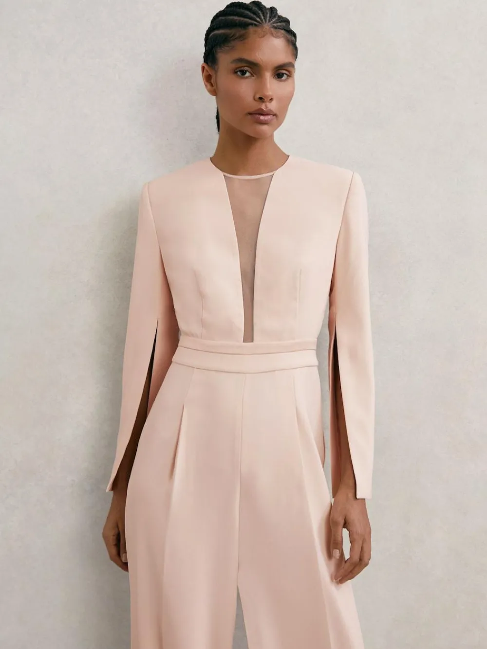 Reiss Pale Pink Evora Plunge-Neck Split-Sleeve Jumpsuit^Women Jumpsuits & Playsuits