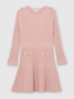 Hot Reiss Pink Charlotte 9-13 yrs Rib-Knit Skater Dress